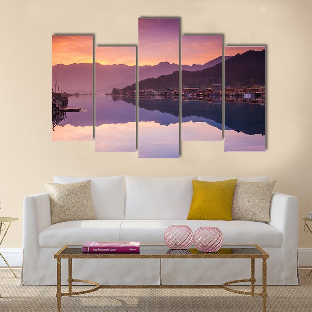 Dal Lake Kashmir Canvas Wall Art-5 Pop-Gallery Wrap-47" x 32"-Tiaracle