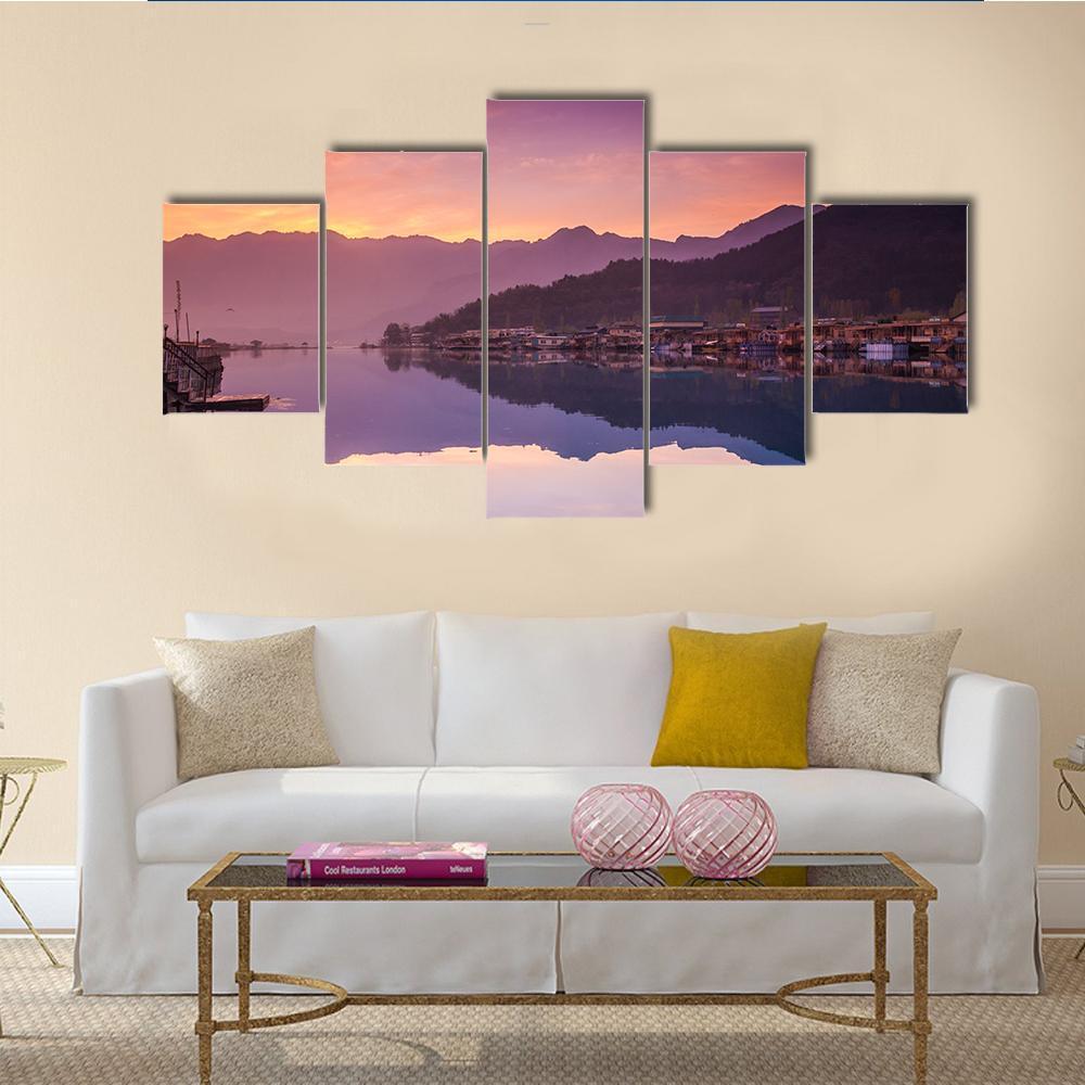 Dal Lake Kashmir Canvas Wall Art-5 Star-Gallery Wrap-62" x 32"-Tiaracle