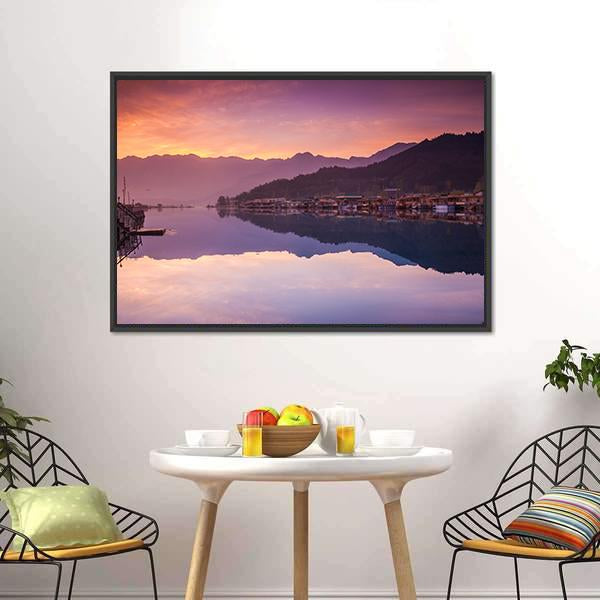 Dal Lake Kashmir Canvas Wall Art-1 Piece-Floating Frame-24" x 16"-Tiaracle