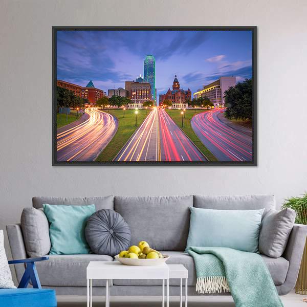 Dallas Downtown Canvas Wall Art-3 Horizontal-Gallery Wrap-25" x 16"-Tiaracle