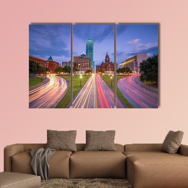 Dallas Downtown Canvas Wall Art-3 Horizontal-Gallery Wrap-37&quot; x 24&quot;-Tiaracle