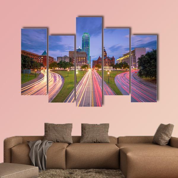 Dallas Downtown Canvas Wall Art-5 Pop-Gallery Wrap-47&quot; x 32&quot;-Tiaracle