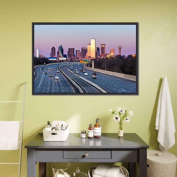 Dallas Downtown Skyline Canvas Wall Art-3 Horizontal-Gallery Wrap-25" x 16"-Tiaracle