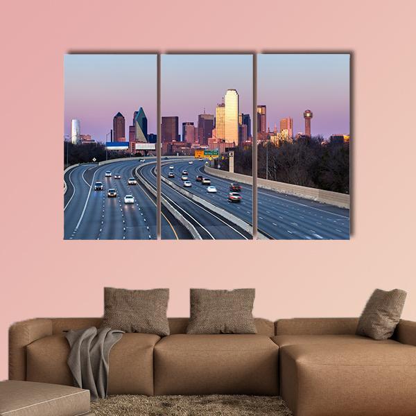 Dallas Downtown Skyline Canvas Wall Art-3 Horizontal-Gallery Wrap-37&quot; x 24&quot;-Tiaracle