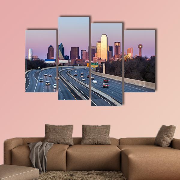 Dallas Downtown Skyline Canvas Wall Art-4 Pop-Gallery Wrap-50&quot; x 32&quot;-Tiaracle