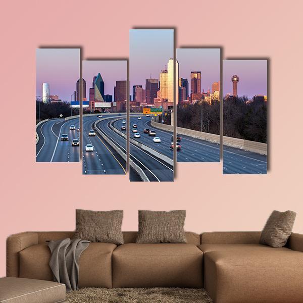 Dallas Downtown Skyline Canvas Wall Art-5 Pop-Gallery Wrap-47&quot; x 32&quot;-Tiaracle