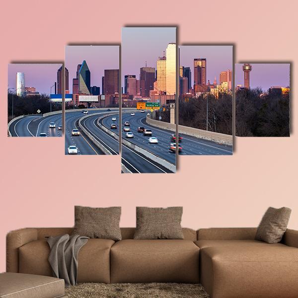 Dallas Downtown Skyline Canvas Wall Art-5 Star-Gallery Wrap-62&quot; x 32&quot;-Tiaracle