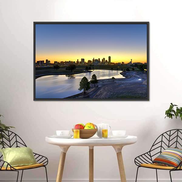 Dallas Skyline At Sunrise Canvas Wall Art-1 Piece-Floating Frame-36" x 24"-Tiaracle