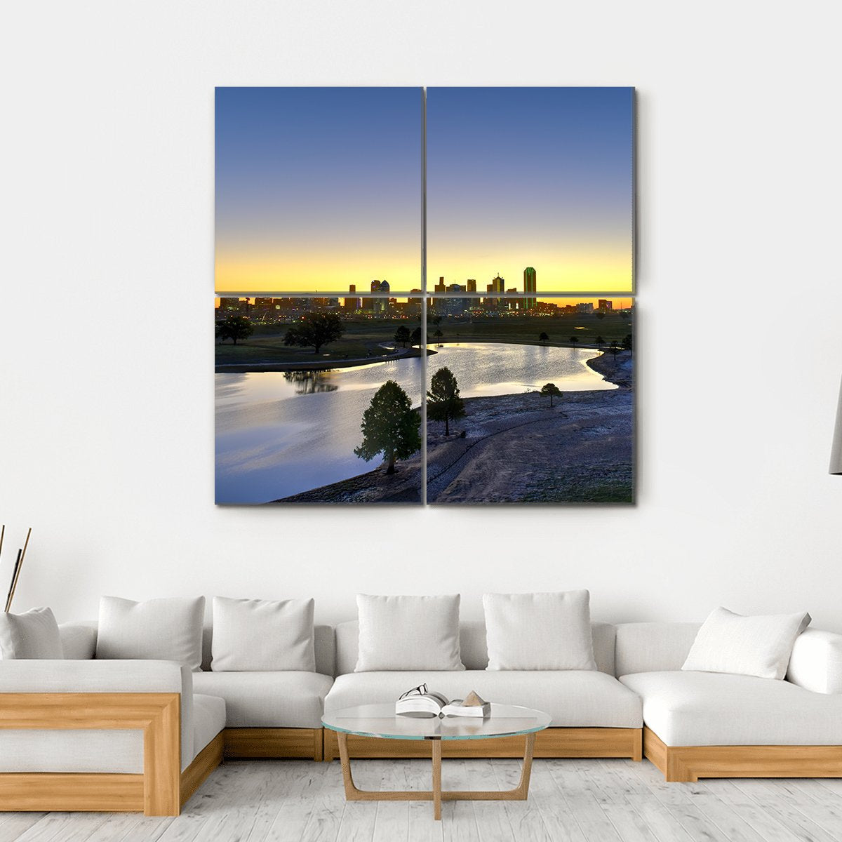 Dallas Skyline At Sunrise Canvas Wall Art-4 Square-Gallery Wrap-17" x 17"-Tiaracle