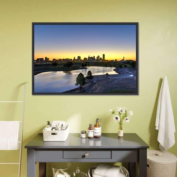Dallas Skyline At Sunrise Canvas Wall Art-5 Horizontal-Gallery Wrap-22" x 12"-Tiaracle