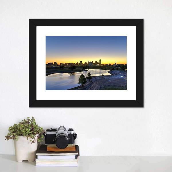 Dallas Skyline At Sunrise Canvas Wall Art-5 Horizontal-Gallery Wrap-22" x 12"-Tiaracle