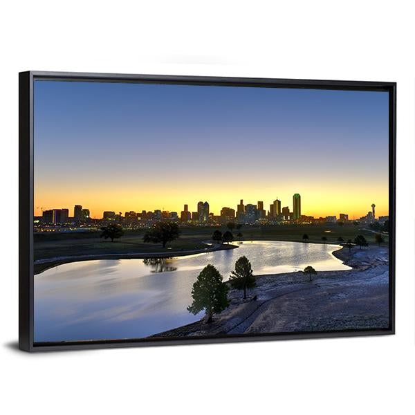 Dallas Skyline At Sunrise Canvas Wall Art-5 Horizontal-Gallery Wrap-22" x 12"-Tiaracle