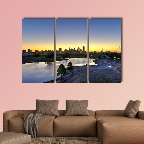 Dallas Skyline At Sunrise Canvas Wall Art-3 Horizontal-Gallery Wrap-37" x 24"-Tiaracle