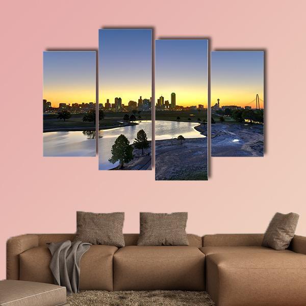 Dallas Skyline At Sunrise Canvas Wall Art-4 Pop-Gallery Wrap-50" x 32"-Tiaracle