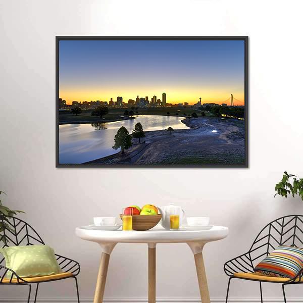Dallas Skyline At Sunrise Canvas Wall Art-1 Piece-Floating Frame-24&quot; x 16&quot;-Tiaracle