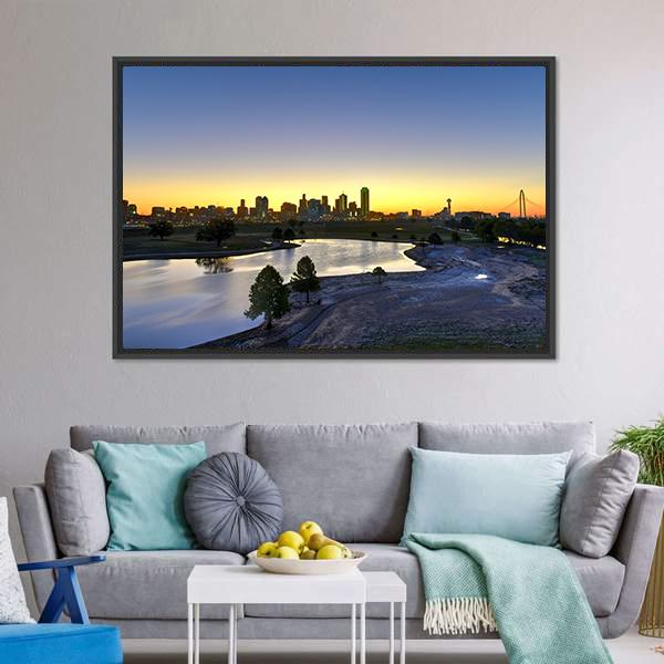 Dallas Skyline At Sunrise Panoramic Canvas Wall Art-1 Piece-36" x 12"-Tiaracle