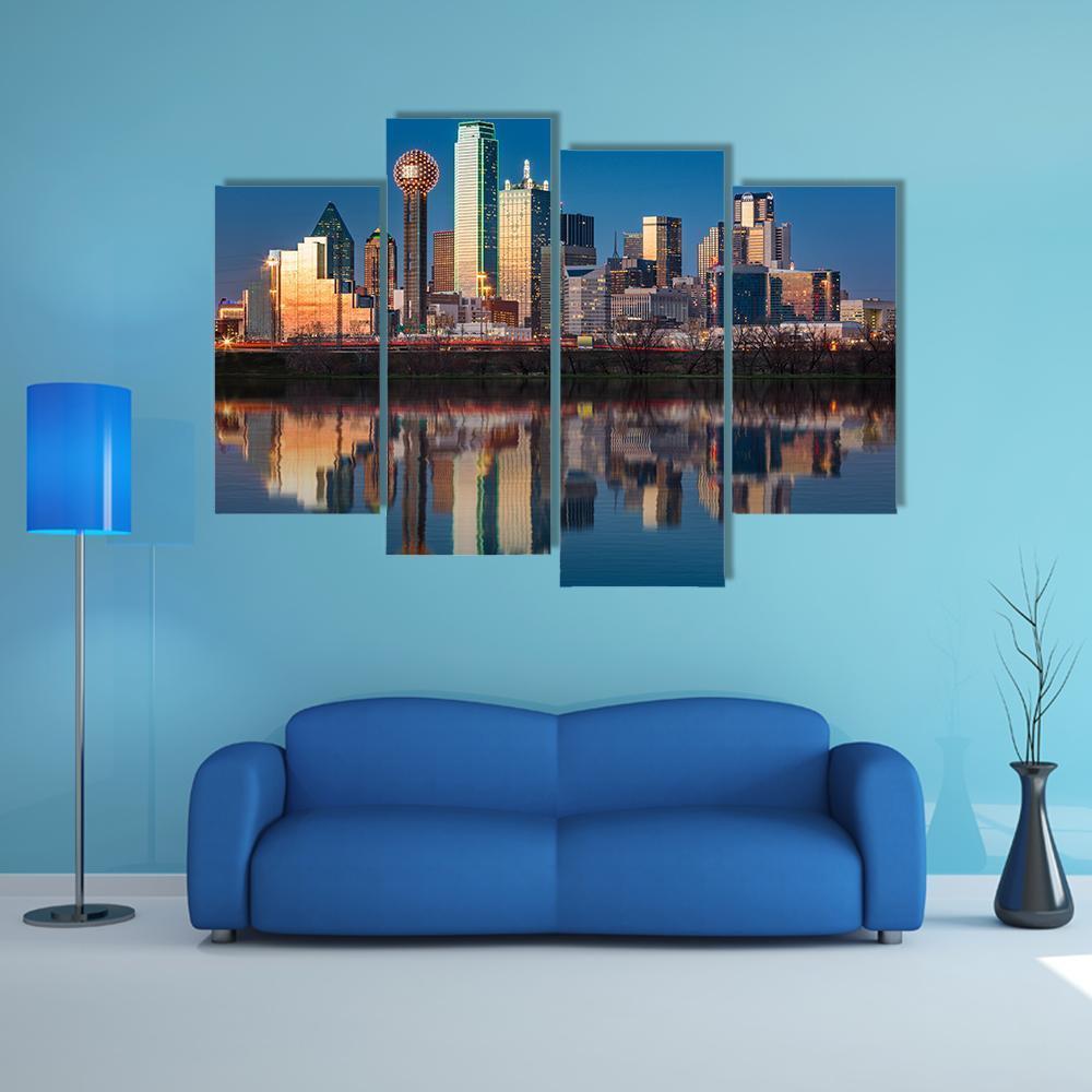 Dallas Skyline Canvas Wall Art-4 Pop-Gallery Wrap-50&quot; x 32&quot;-Tiaracle