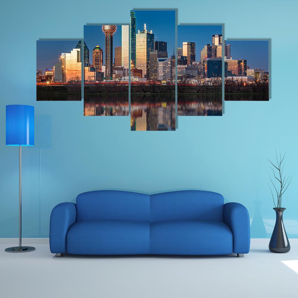 Dallas Skyline Canvas Wall Art-5 Star-Gallery Wrap-62" x 32"-Tiaracle