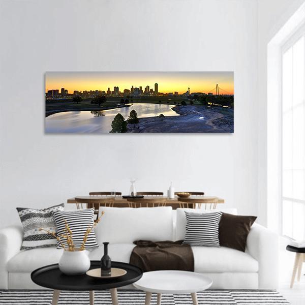 Dallas Skyline At Sunrise Panoramic Canvas Wall Art-1 Piece-36" x 12"-Tiaracle
