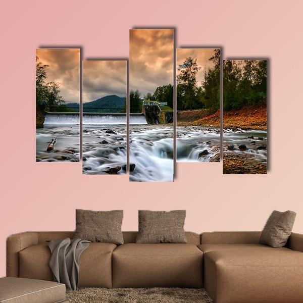 Dam Mentawa Indonesia Canvas Wall Art-5 Pop-Gallery Wrap-47" x 32"-Tiaracle