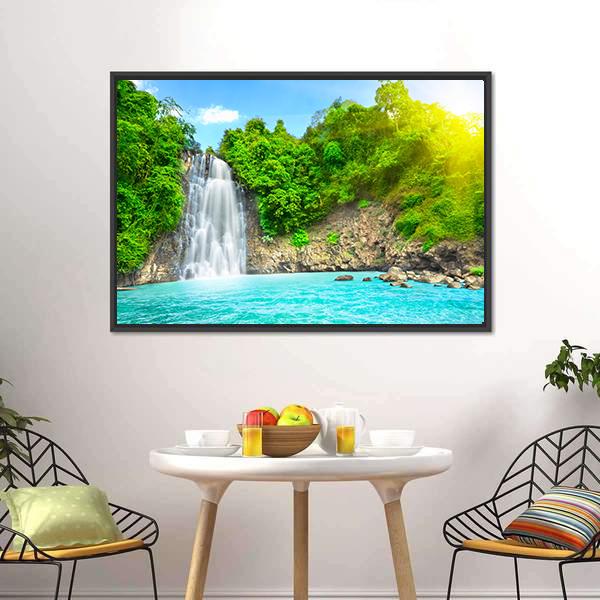 Dambri Waterfall Vietnam Canvas Wall Art-1 Piece-Floating Frame-24" x 16"-Tiaracle