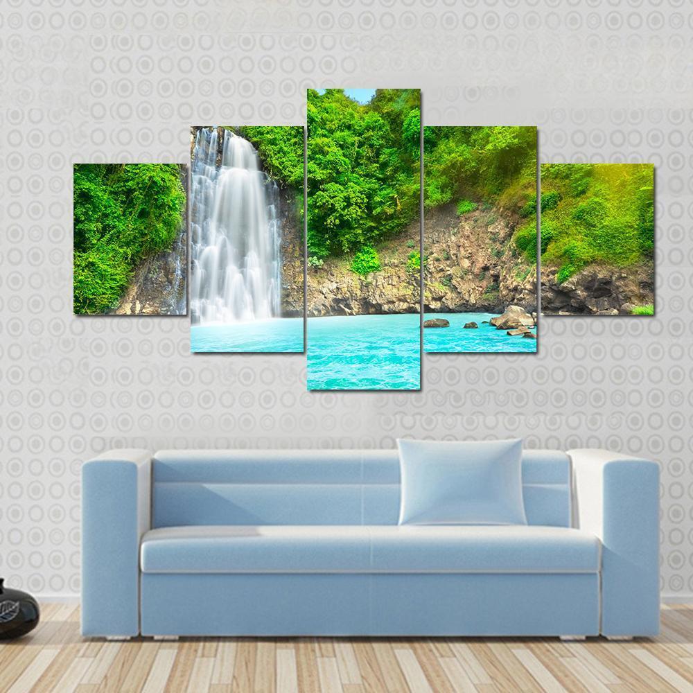Dambri Waterfall Vietnam Canvas Wall Art-5 Star-Gallery Wrap-62&quot; x 32&quot;-Tiaracle
