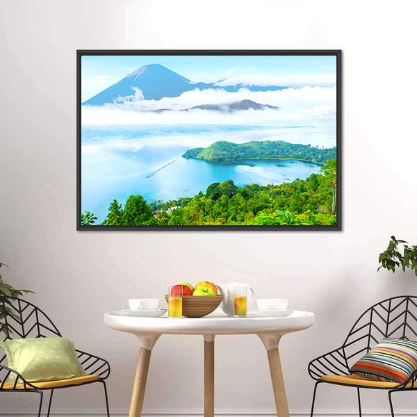 Danau Toba Lake Canvas Wall Art-1 Piece-Floating Frame-24" x 16"-Tiaracle
