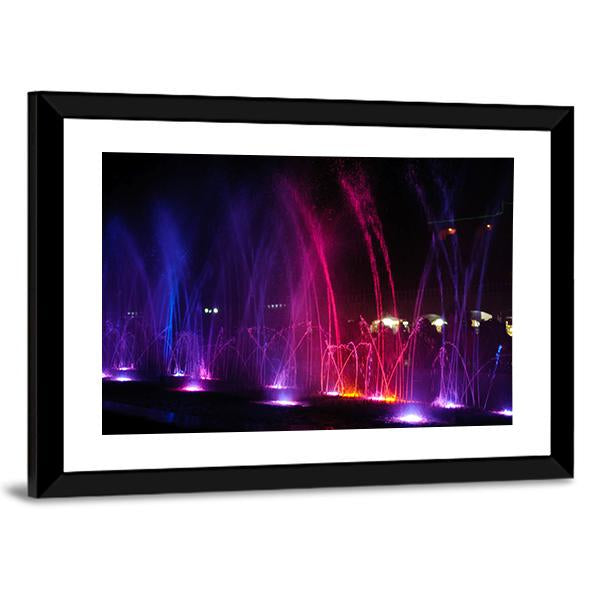 Dancing Fountains At Night Canvas Wall Art-5 Horizontal-Gallery Wrap-22" x 12"-Tiaracle