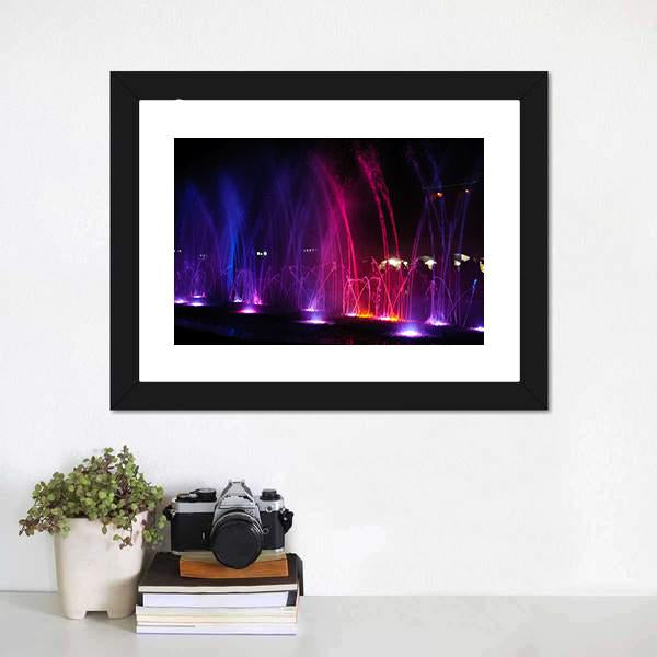 Dancing Fountains At Night Canvas Wall Art-5 Horizontal-Gallery Wrap-22" x 12"-Tiaracle