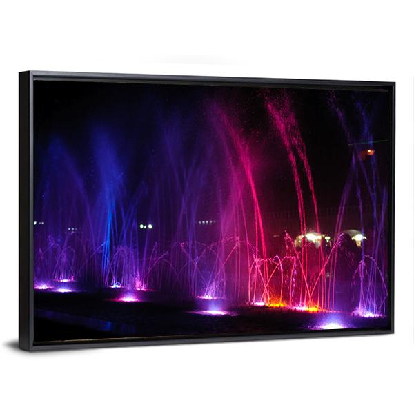 Dancing Fountains At Night Canvas Wall Art-5 Horizontal-Gallery Wrap-22" x 12"-Tiaracle