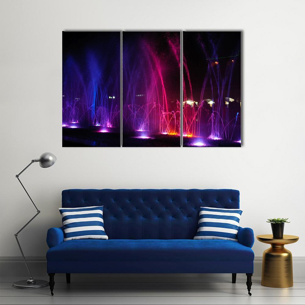 Dancing Fountains At Night Canvas Wall Art-3 Horizontal-Gallery Wrap-37" x 24"-Tiaracle