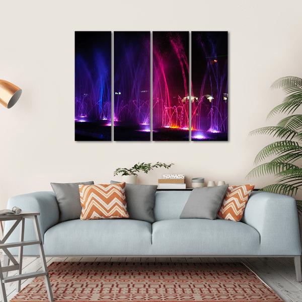 Dancing Fountains At Night Canvas Wall Art-4 Horizontal-Gallery Wrap-34" x 24"-Tiaracle