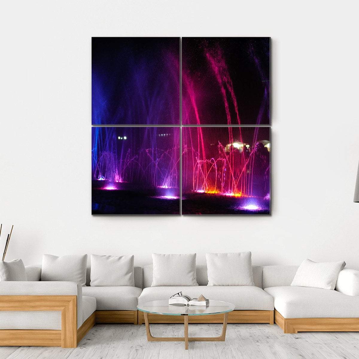 Dancing Fountains At Night Canvas Wall Art-4 Square-Gallery Wrap-17" x 17"-Tiaracle