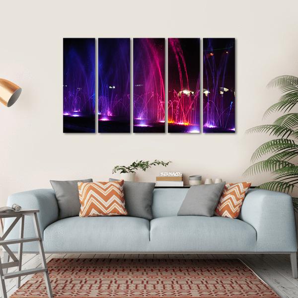 Dancing Fountains At Night Canvas Wall Art-5 Horizontal-Gallery Wrap-22" x 12"-Tiaracle