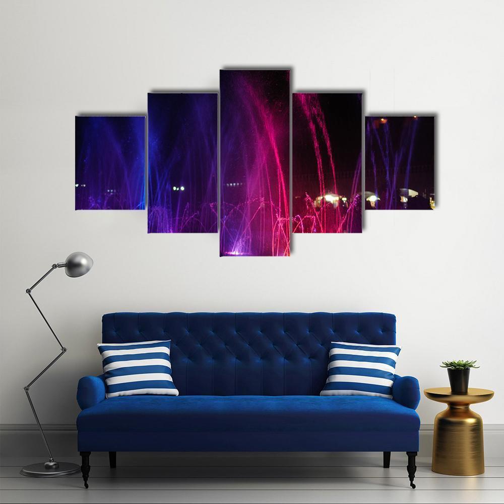 Dancing Fountains At Night Canvas Wall Art-3 Horizontal-Gallery Wrap-37" x 24"-Tiaracle