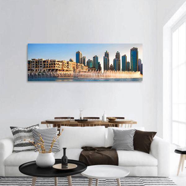 Fountains Of Burj Khalifa Panoramic Canvas Wall Art-1 Piece-36" x 12"-Tiaracle
