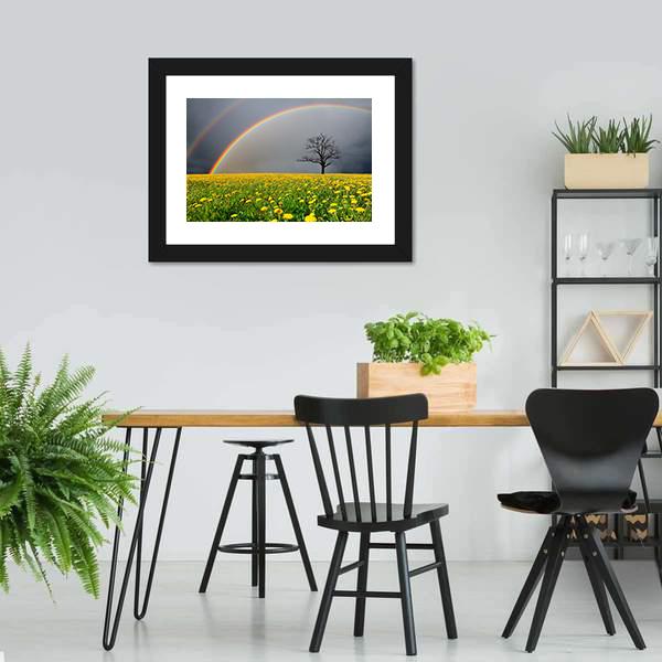 Dandelion Field With Rainbow Canvas Wall Art-5 Horizontal-Gallery Wrap-22" x 12"-Tiaracle