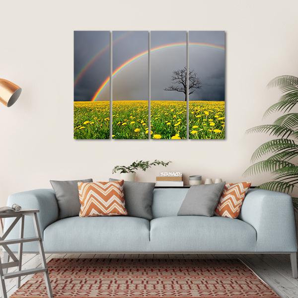 Dandelion Field With Rainbow Canvas Wall Art-4 Horizontal-Gallery Wrap-34" x 24"-Tiaracle