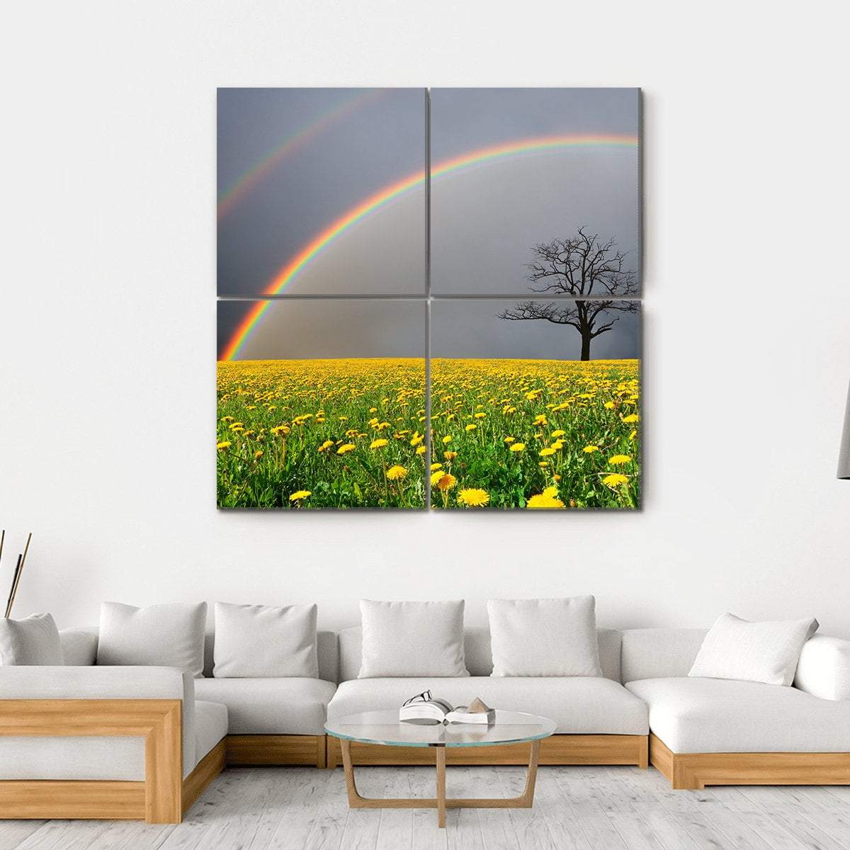 Dandelion Field With Rainbow Canvas Wall Art-4 Square-Gallery Wrap-17" x 17"-Tiaracle