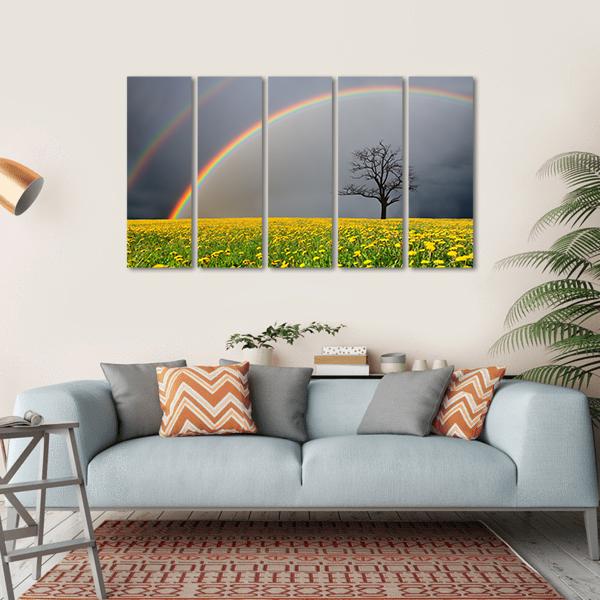 Dandelion Field With Rainbow Canvas Wall Art-5 Horizontal-Gallery Wrap-22" x 12"-Tiaracle