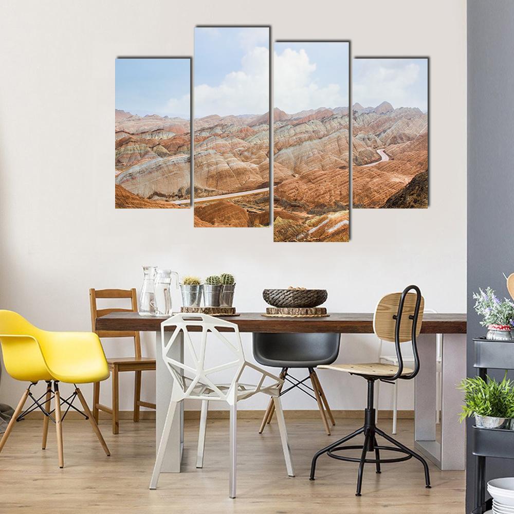 Danxia Mountains China Canvas Wall Art-4 Pop-Gallery Wrap-50" x 32"-Tiaracle