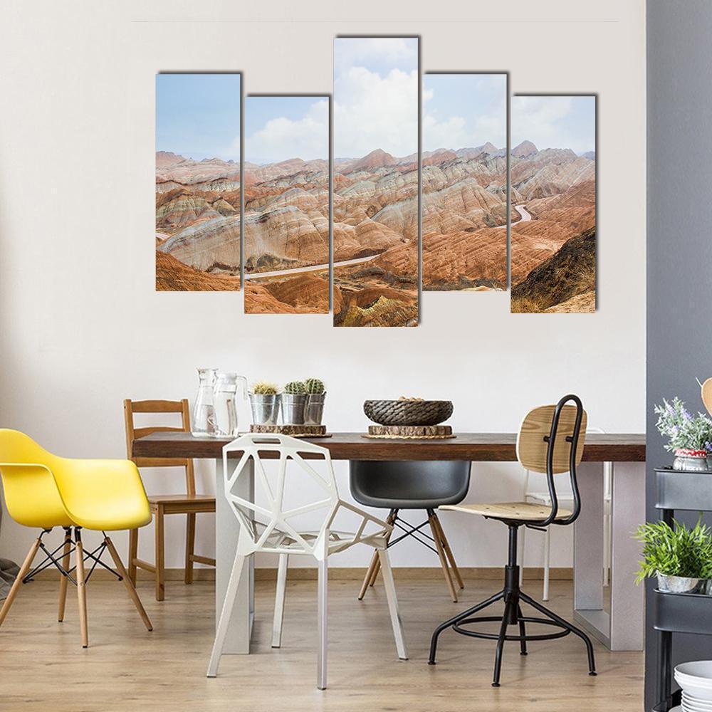 Danxia Mountains China Canvas Wall Art-5 Pop-Gallery Wrap-47" x 32"-Tiaracle