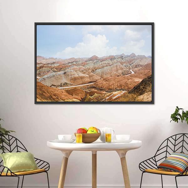 Danxia Mountains China Canvas Wall Art-1 Piece-Floating Frame-24" x 16"-Tiaracle