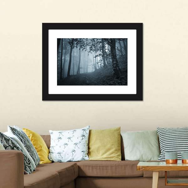 Dark Foggy Forest Canvas Wall Art-1 Piece-Framed Print-20" x 16"-Tiaracle