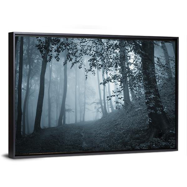 Dark Foggy Forest Canvas Wall Art-3 Horizontal-Gallery Wrap-25" x 16"-Tiaracle