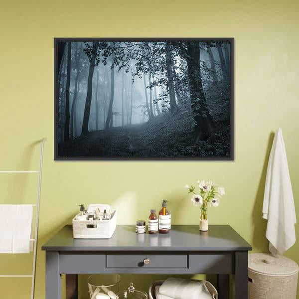 Dark Foggy Forest Canvas Wall Art-3 Horizontal-Gallery Wrap-25" x 16"-Tiaracle