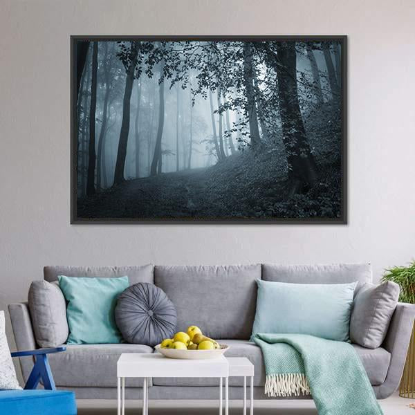 Dark Foggy Forest Canvas Wall Art-3 Horizontal-Gallery Wrap-25" x 16"-Tiaracle