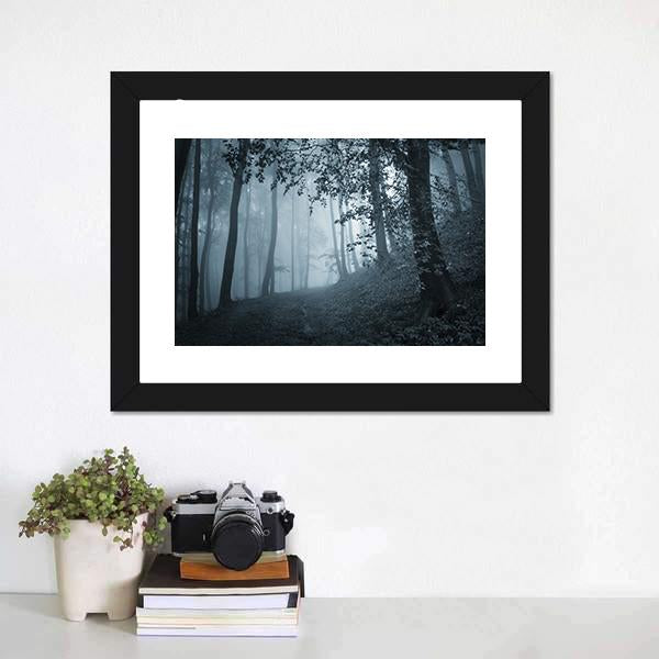 Dark Foggy Forest Canvas Wall Art-3 Horizontal-Gallery Wrap-25" x 16"-Tiaracle
