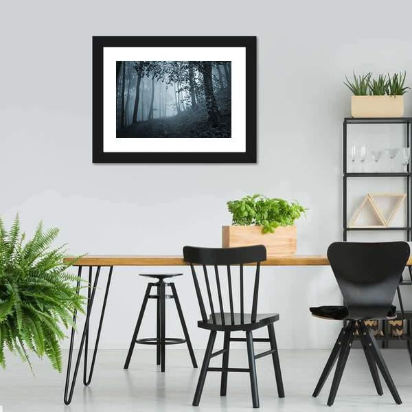 Dark Foggy Forest Canvas Wall Art-3 Horizontal-Gallery Wrap-25" x 16"-Tiaracle