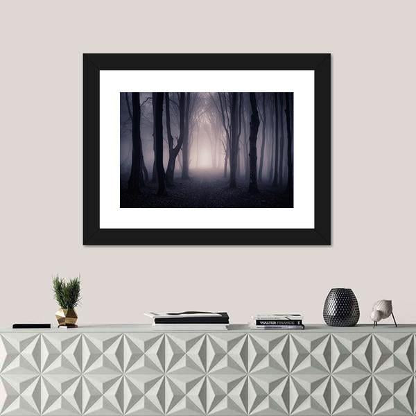 Dark Foggy Forest Path Canvas Wall Art-1 Piece-Framed Print-20&quot; x 16&quot;-Tiaracle